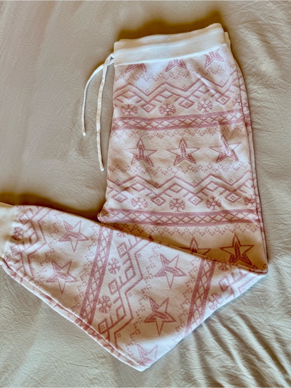 Jeffrey Star Pink Winter Patterned Fleece Jogger Pants